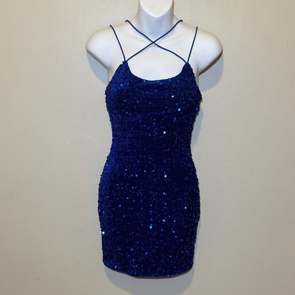 Dresses & Skirts - Dazzling Midnight Blue Sequin Mini Dress